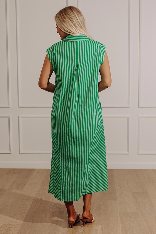 Sweet Stripes Midi Dress in Green Image - 4