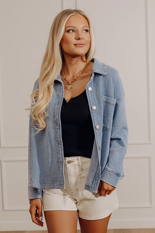 Always Easygoing Vintage Wash Terry Button Up Top in Light Wash Image - 4