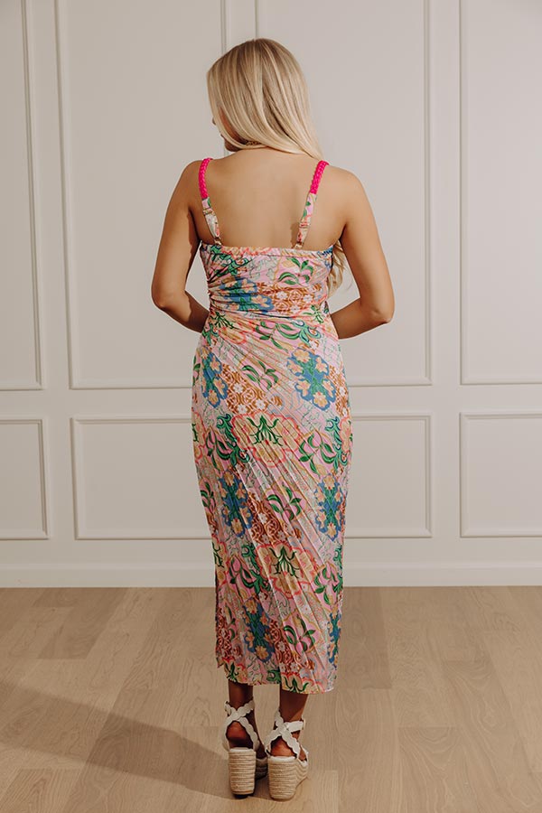 Blooming Smiles Floral Pleated Midi Dress L / pink