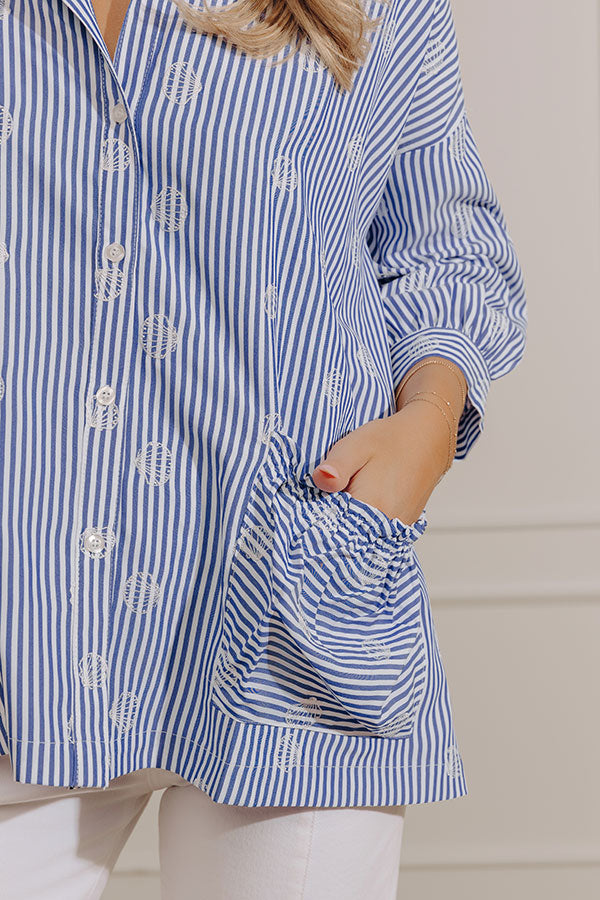 Beachcomber Chic Embroidered Oversized Button Up Top Image - 3