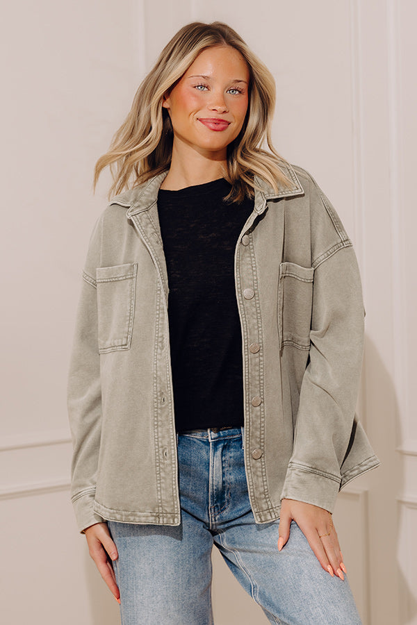 Always Easygoing Vintage Wash Terry Jacket in Sage Image - 3