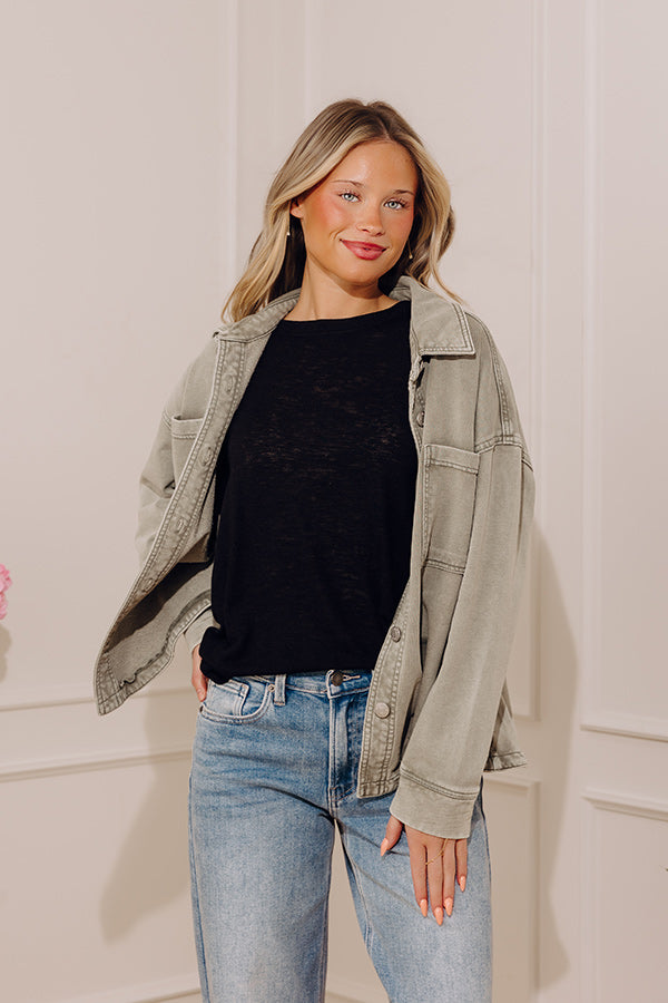 Always Easygoing Vintage Wash Terry Jacket in Sage Image - 5