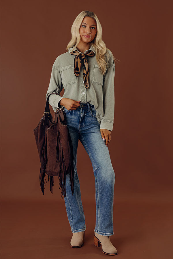 Always Easygoing Vintage Wash Terry Jacket in Sage