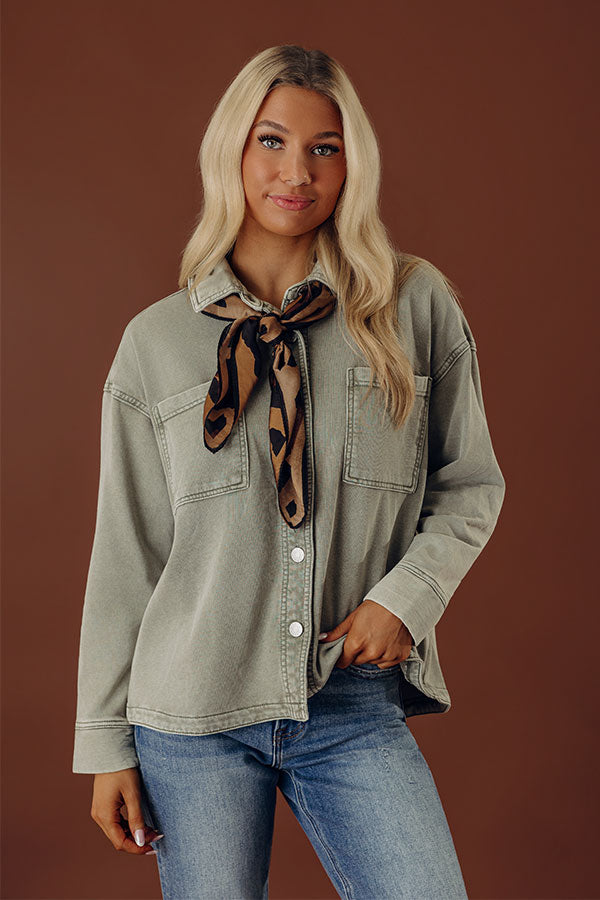 Always Easygoing Vintage Wash Terry Jacket in Sage Image - 2