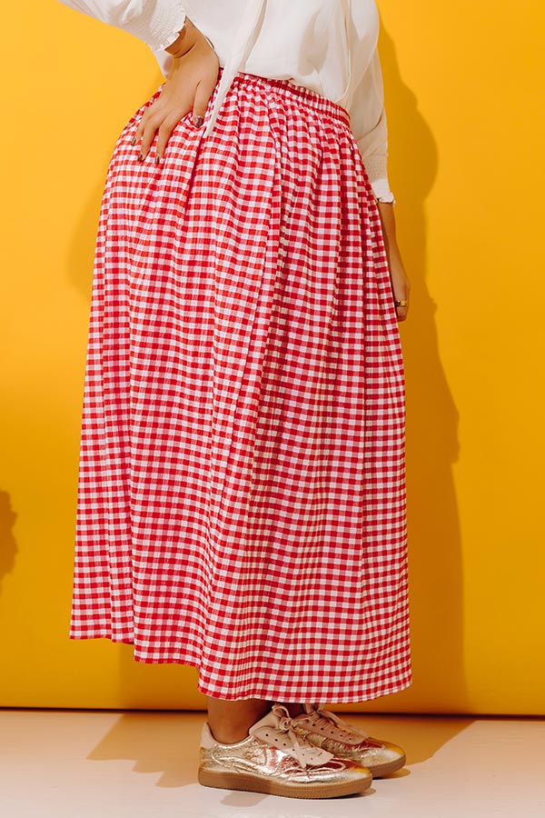Picnic Crush High Waist Gingham Midi Skirt Curves Image - 4