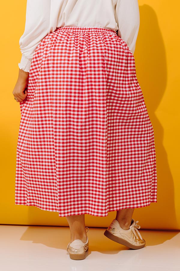 Picnic Crush High Waist Gingham Midi Skirt Curves Image - 5