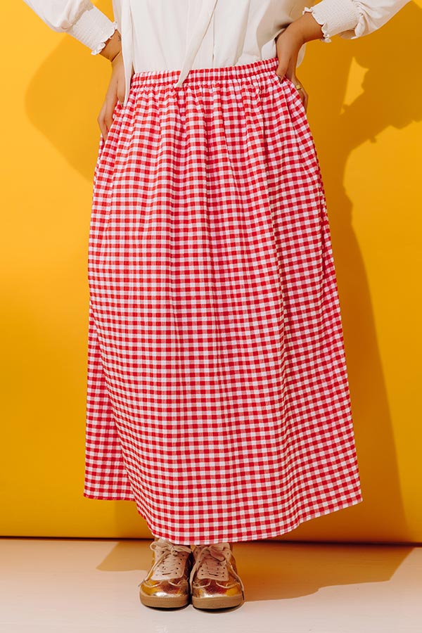 Picnic Crush High Waist Gingham Midi Skirt Curves Image - 3