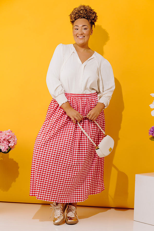 Picnic Crush High Waist Gingham Midi Skirt Curves Image - 2