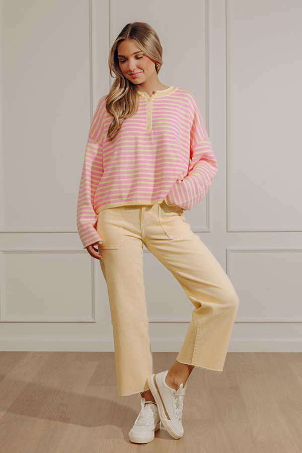 Lemonade Sipping Henley Knit Sweater Top Image - 5