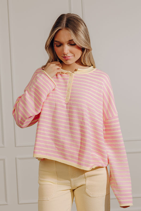 Lemonade Sipping Henley Knit Sweater Top Image - 2