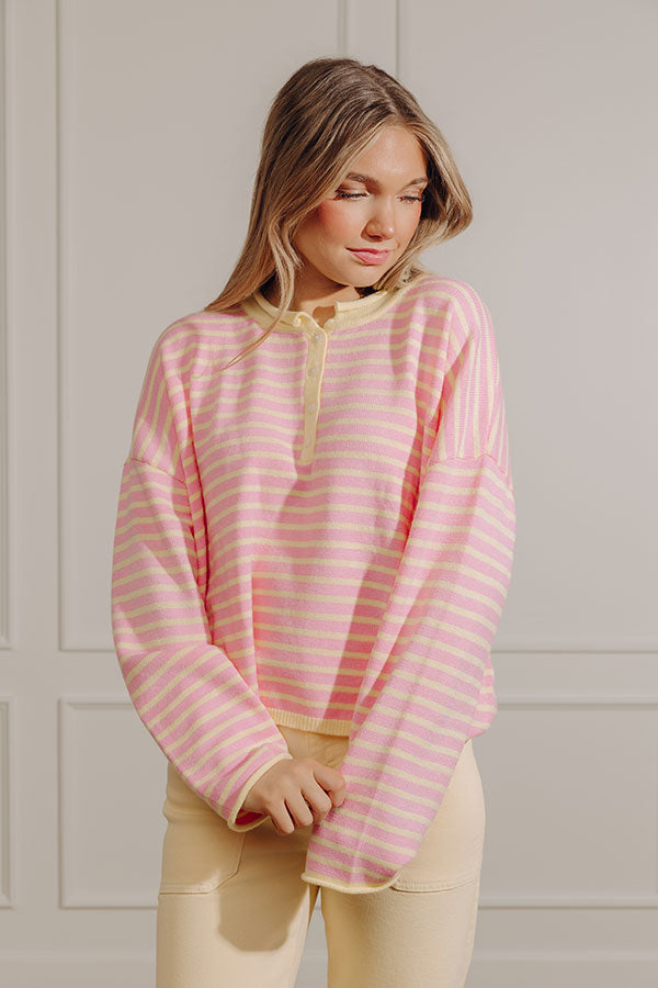 Lemonade Sipping Henley Knit Sweater Top