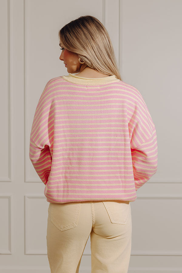 Lemonade Sipping Henley Knit Sweater Top Image - 4