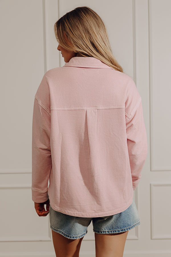Always Easygoing Vintage Wash Terry Button Up Top in Blush Image - 3