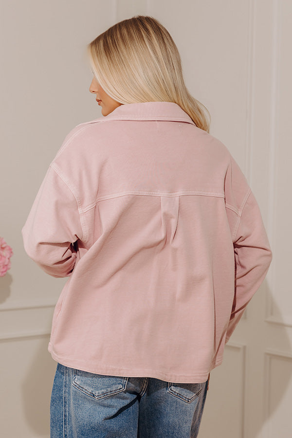 Always Easygoing Vintage Wash Terry Button Up Top in Blush Image - 5