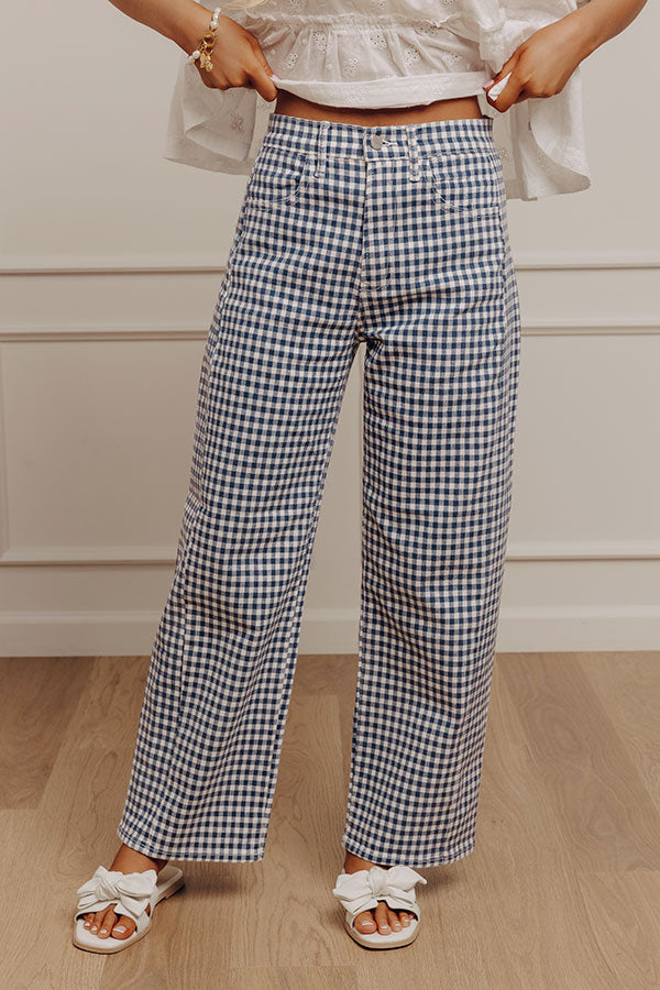 JUST USA Lulu High Waist Gingham Barrel Leg Jean Image - 2