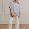 Stripe Me Happy Oversized Button Up Top in Blue Image - 1