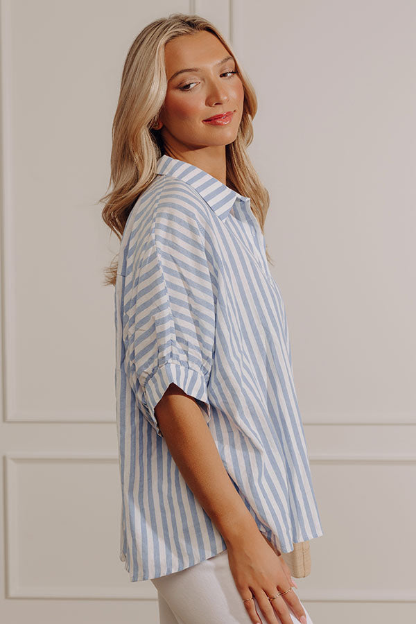 Stripe Me Happy Oversized Button Up Top in Blue Image - 3