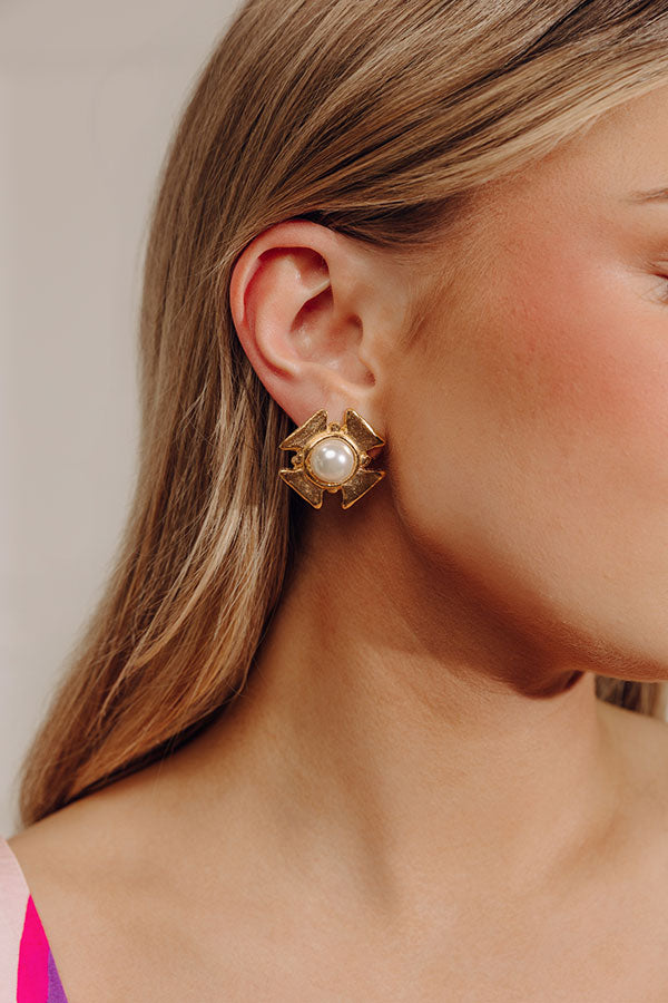 Susan Shaw Maltese Cross Pearl Stud Earrings Image - 1