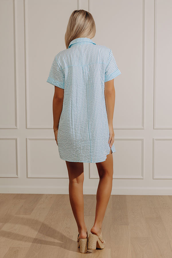 Summer in Stripes Seersucker Mini Dress in Aqua Image - 4