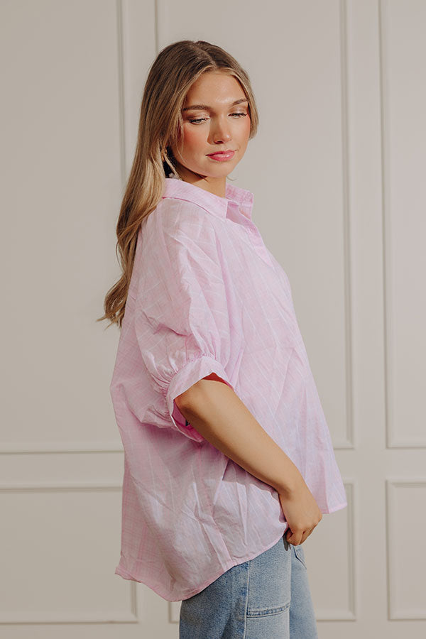 Cheerful Check Oversized Button Up Top Image - 2