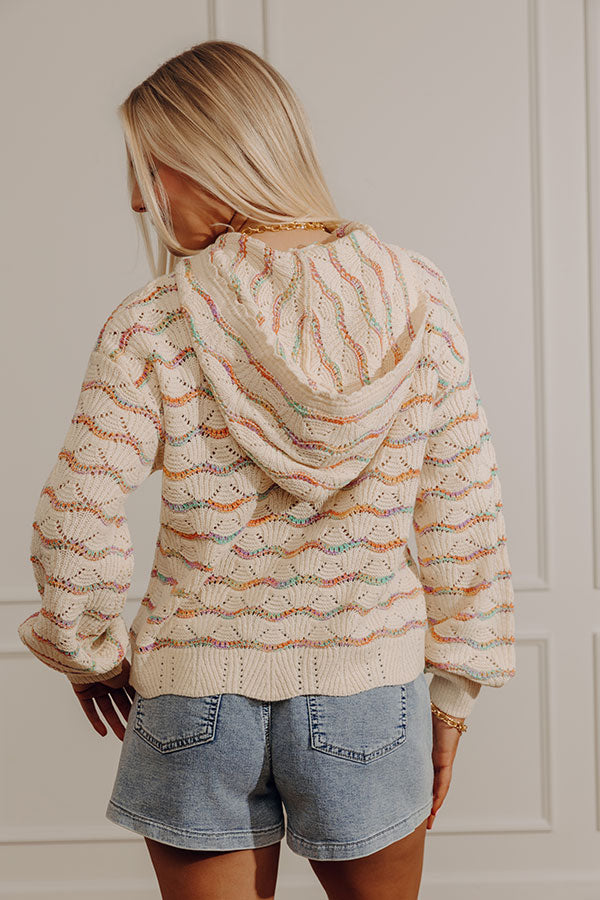 Seaside Morning Pointelle Knit Hoodie Image - 3