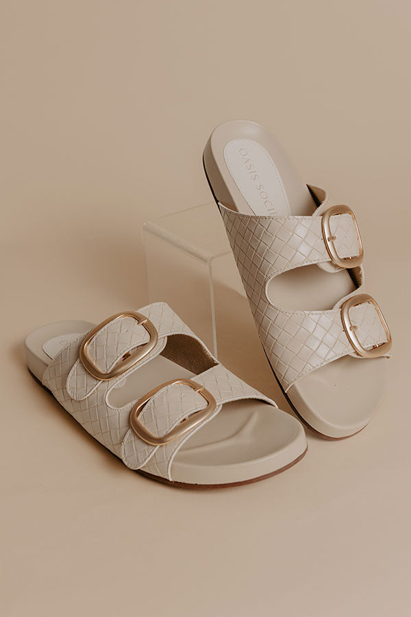The Desiree Faux Leather Sandals in Stone