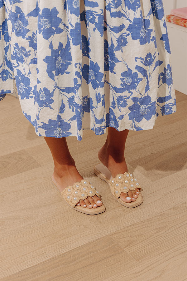 The Cathleen Raffia Woven Embellished Sandal in Tan