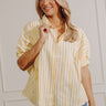 Stripe Me Happy Oversized Button Up Top in Primrose Yellow Image - 1