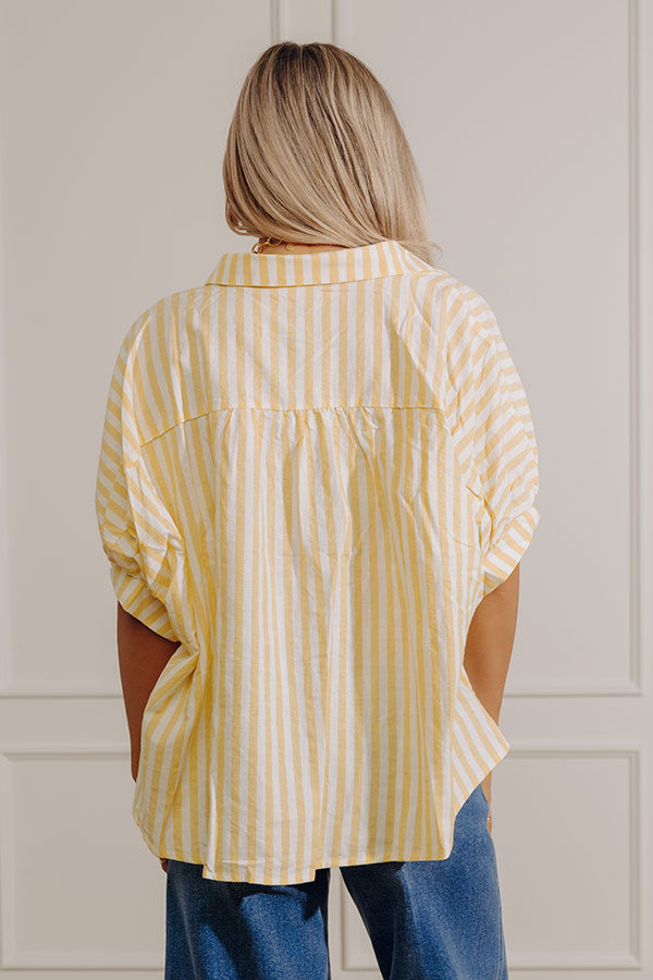 Stripe Me Happy Oversized Button Up Top in Primrose Yellow Image - 4