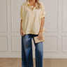 Stripe Me Happy Oversized Button Up Top in Primrose Yellow Image - 1