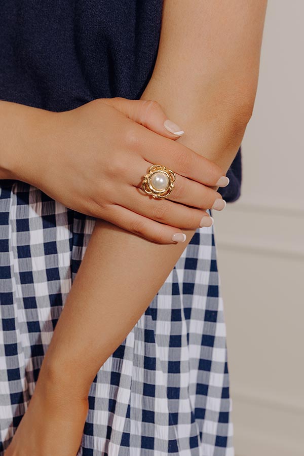 Susan Shaw Pearl Scroll Adjustable Ring