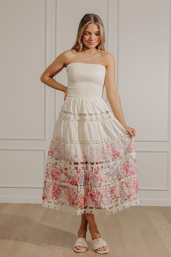 Whispered Blossoms Floral Eyelet Midi Dress Image - 5