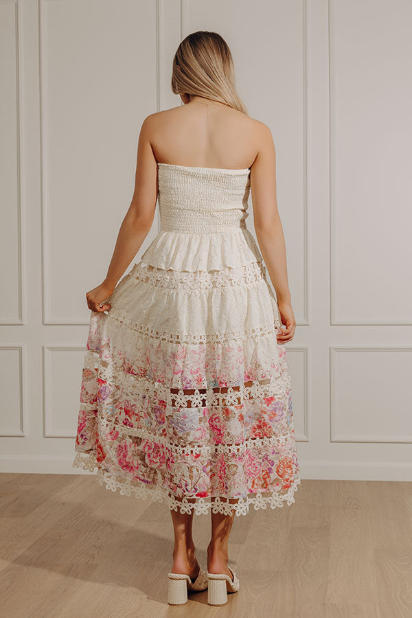 Whispered Blossoms Floral Eyelet Midi Dress Image - 4
