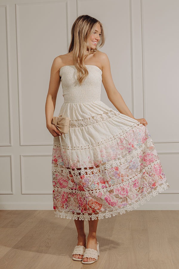 Whispered Blossoms Floral Eyelet Midi Dress Image - 1