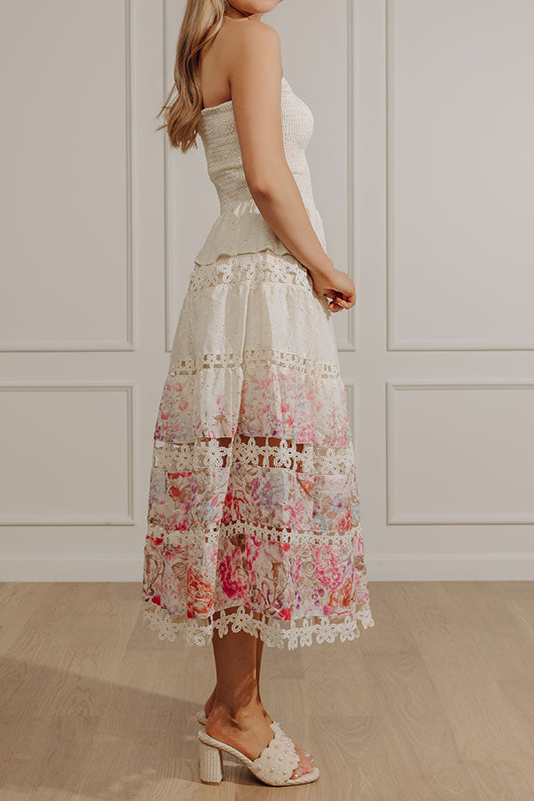 Whispered Blossoms Floral Eyelet Midi Dress Image - 3