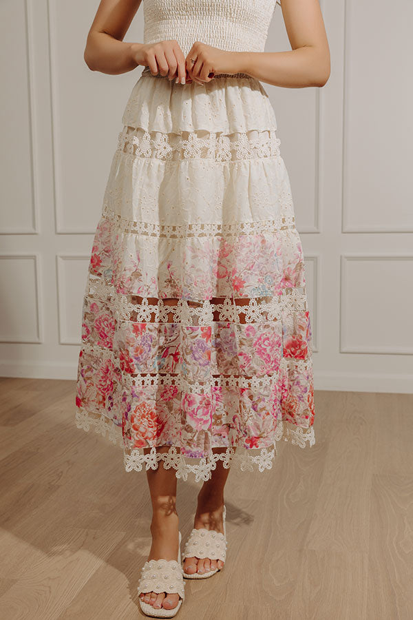 Whispered Blossoms Floral Eyelet Midi Dress Image - 2