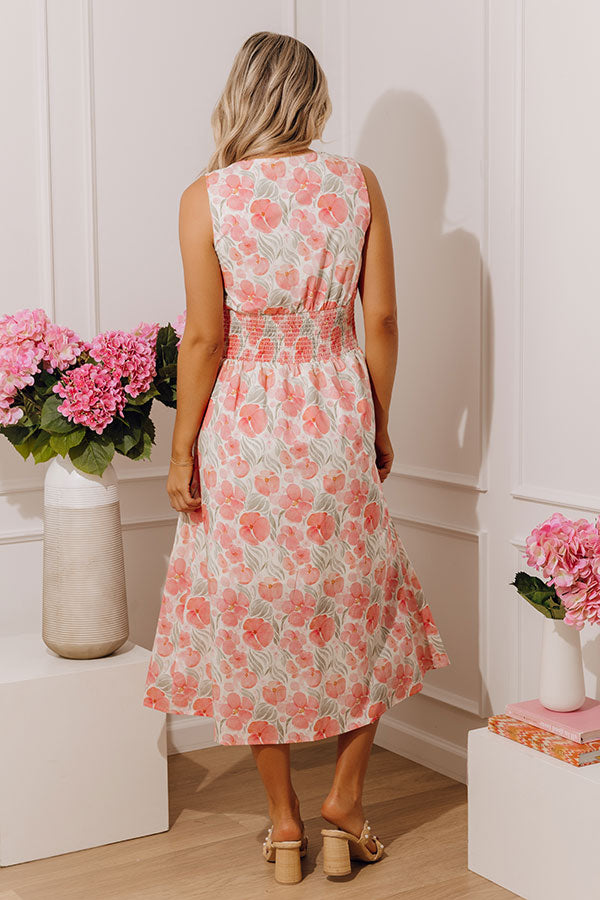 Picnic in Europe Floral Midi Dress M / Coral Pink Picnic in Europe Floral Midi Dress M / Coral Pink