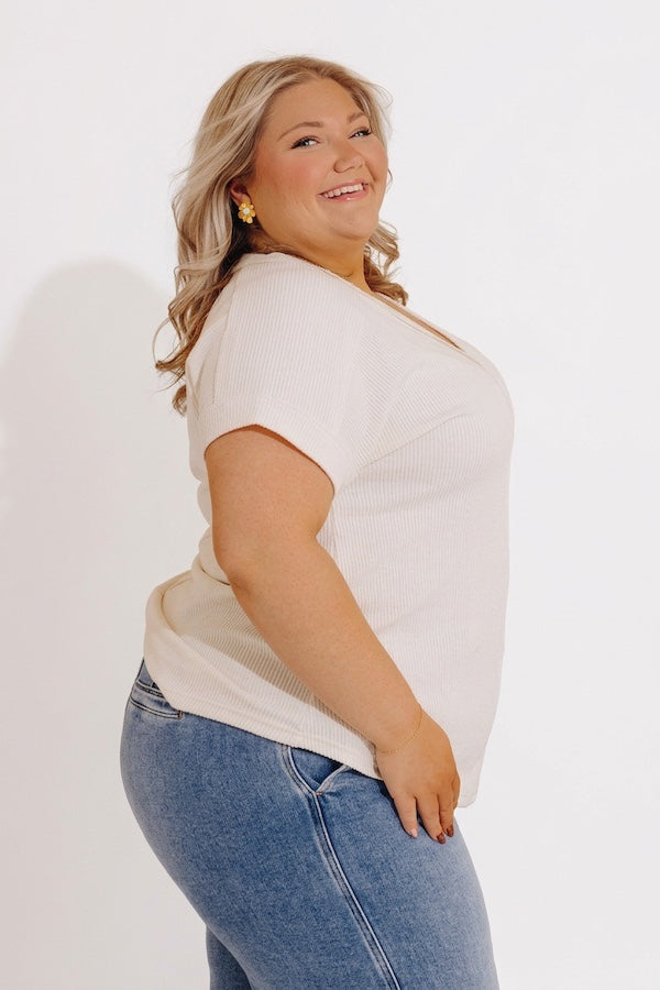 Casual Brunch Ribbed Top in Cream Curves Image - 2