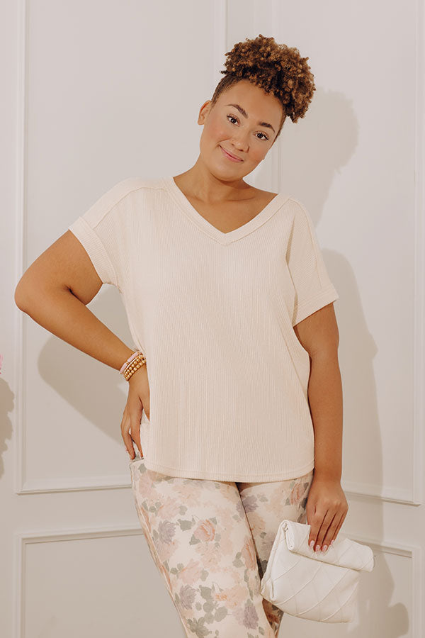 Casual Brunch Ribbed Top in Cream Curves Image - 1