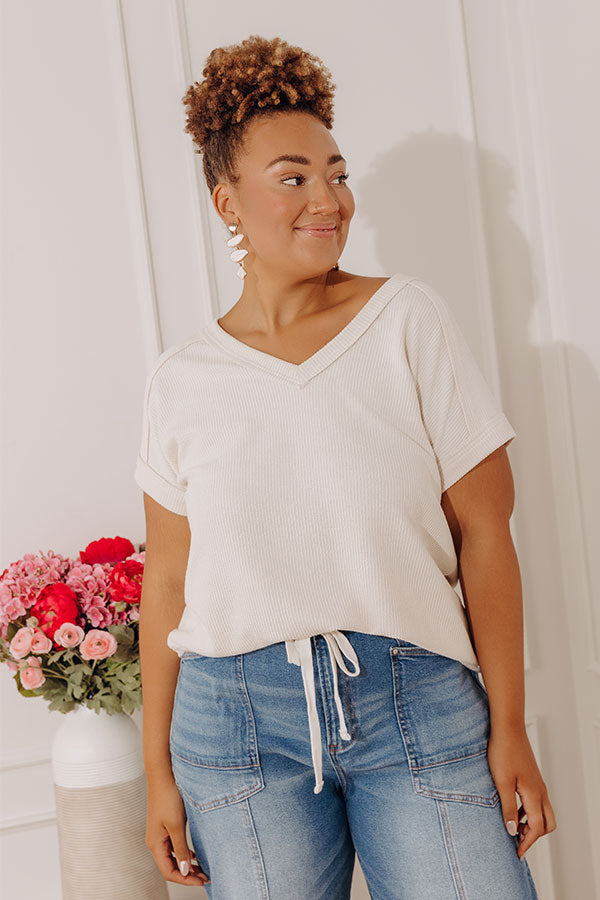 Casual Brunch Ribbed Top in Cream Curves