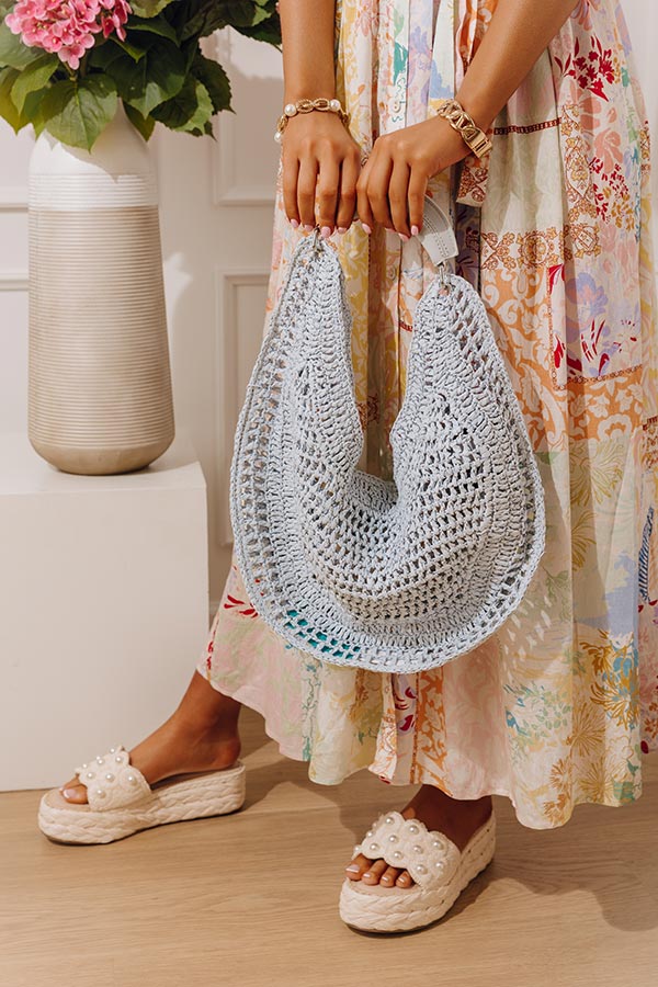 Camden Straw Woven Hobo Bag in Light Powder Blue Image - 2