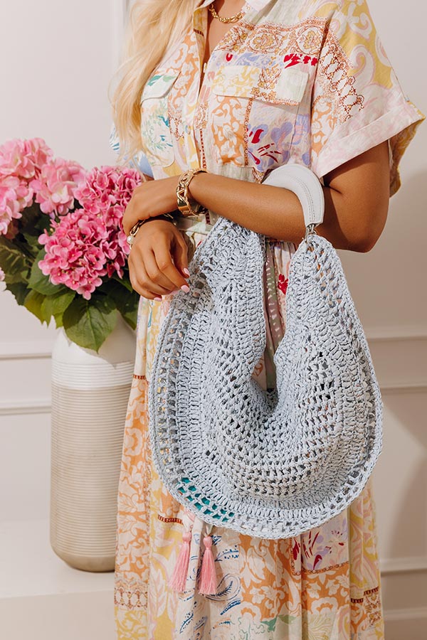 Camden Straw Woven Hobo Bag in Light Powder Blue Image - 1