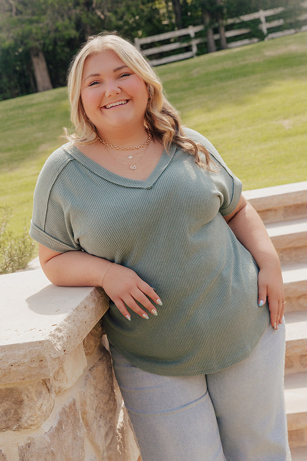 Casual Brunch Ribbed Top in Sage Curves Image - 5