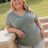 Casual Brunch Ribbed Top in Sage Curves Image - 1