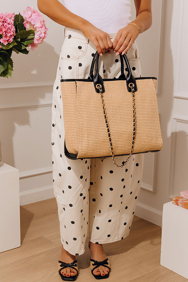 Jaxon Straw Woven Tote in Black Image - 1