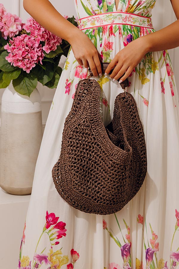 Camden Straw Woven Hobo Bag in Chocolate