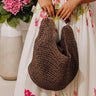 Camden Straw Woven Hobo Bag in Chocolate Image - 1