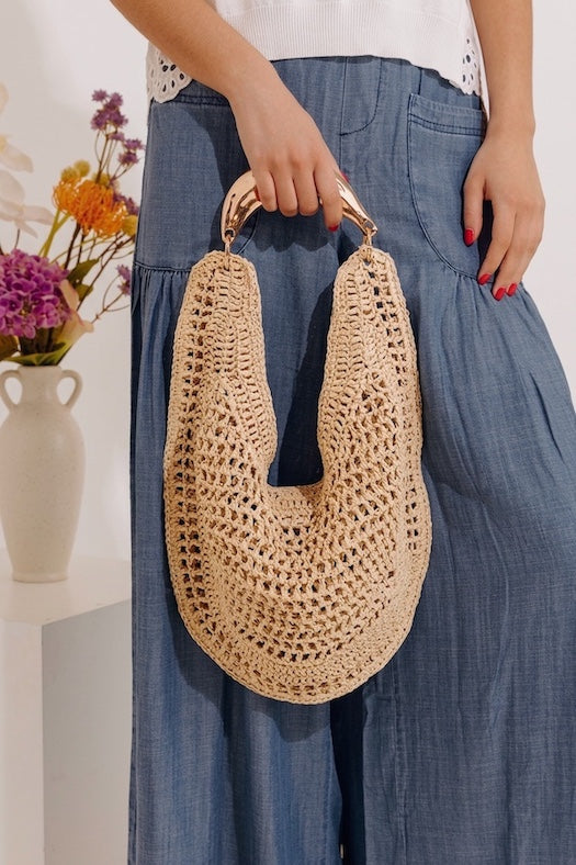 Camden Straw Woven Hobo Bag in Natural