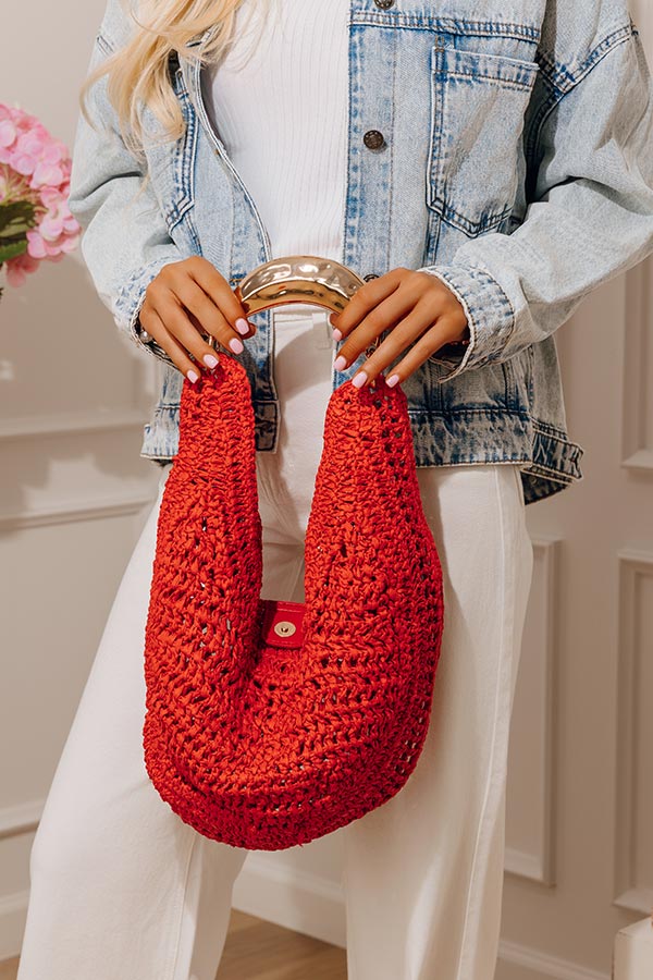 Camden Straw Woven Hobo Bag in Red Image - 1