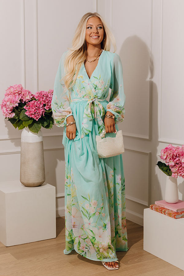Secret Garden Floral Maxi Dress in Aqua